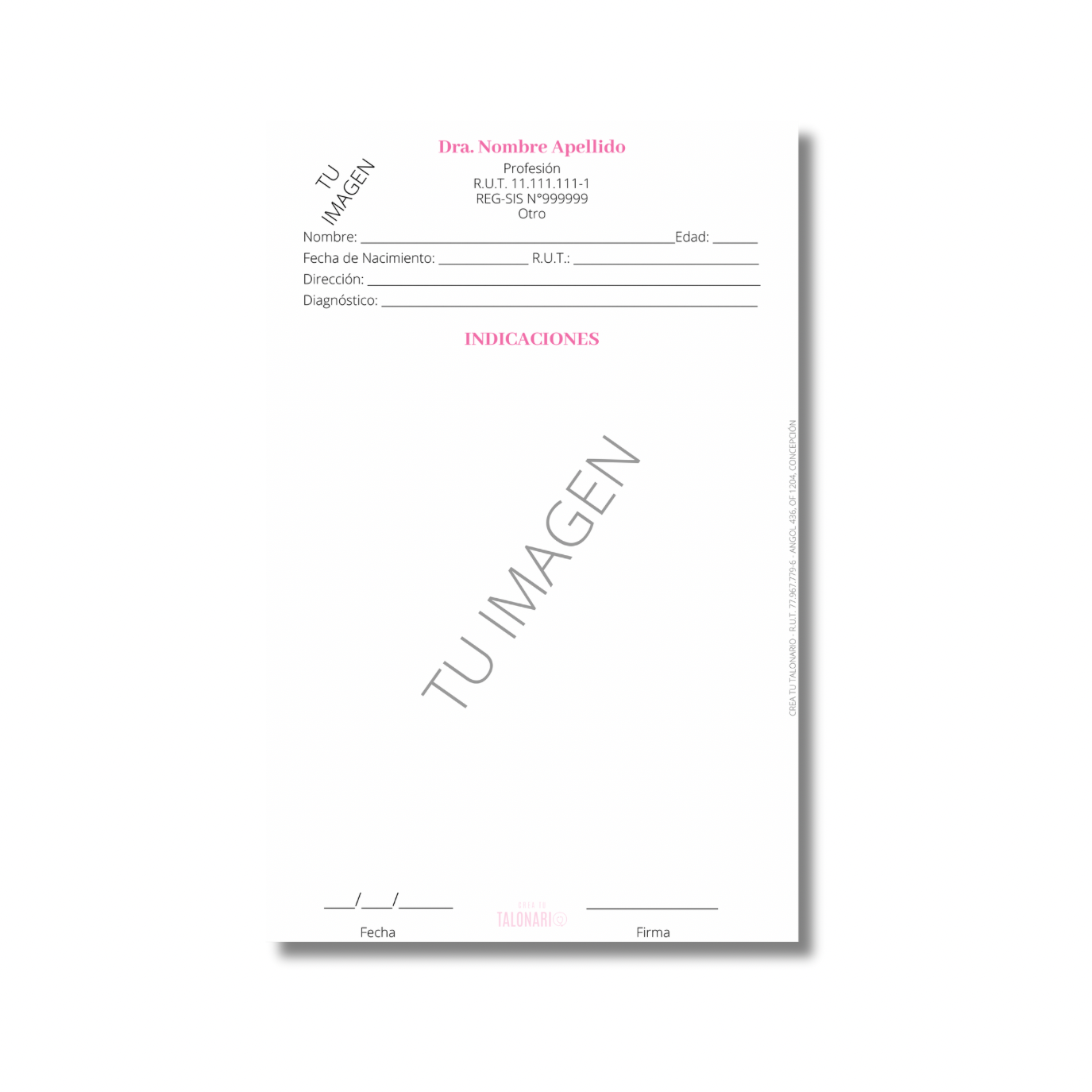 Talonario para enfermera/o personalizado - 100 hojas