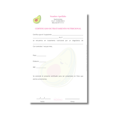 Talonario para nutricionistas diseño predeterminado - 100 hojas