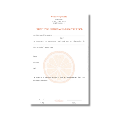 Talonario para nutricionistas diseño predeterminado - 100 hojas