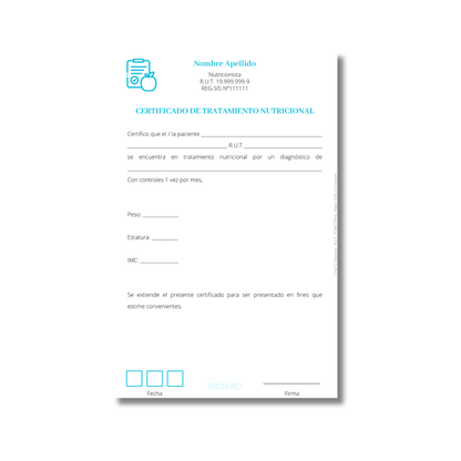 Talonario para nutricionistas diseño predeterminado - 100 hojas
