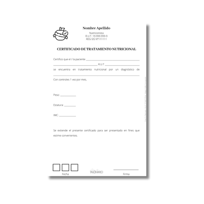 Talonario para nutricionistas diseño predeterminado - 100 hojas