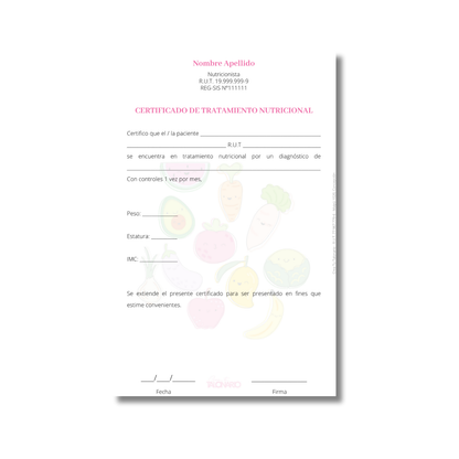 Talonario para nutricionistas diseño predeterminado - 100 hojas