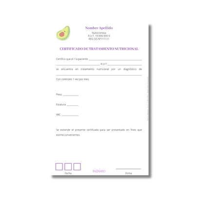 Talonario para nutricionistas diseño predeterminado - 100 hojas