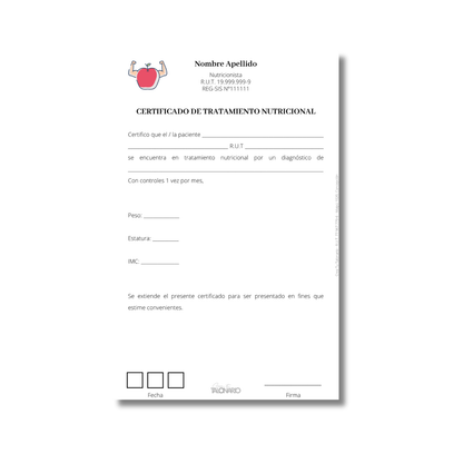 Talonario para nutricionistas diseño predeterminado - 100 hojas