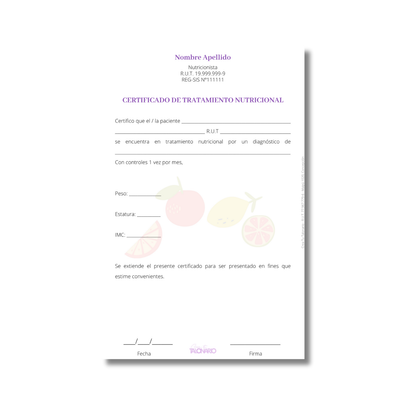 Talonario para nutricionistas diseño predeterminado - 100 hojas