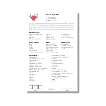 Talonario para nutricionistas diseño predeterminado - 100 hojas