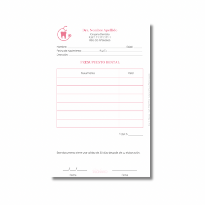 PROMO 3 Talonarios para odontólogos diseño predeterminado - 100 hojas