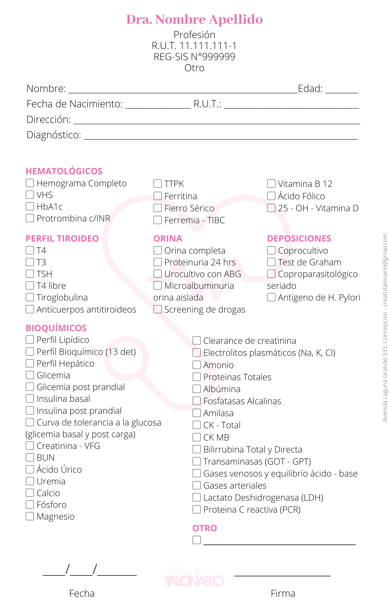 Talonario para Nutricionista personalizado - 100 hojas