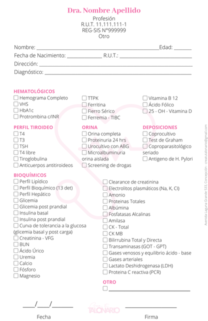 Talonario para Nutricionista personalizado - 100 hojas