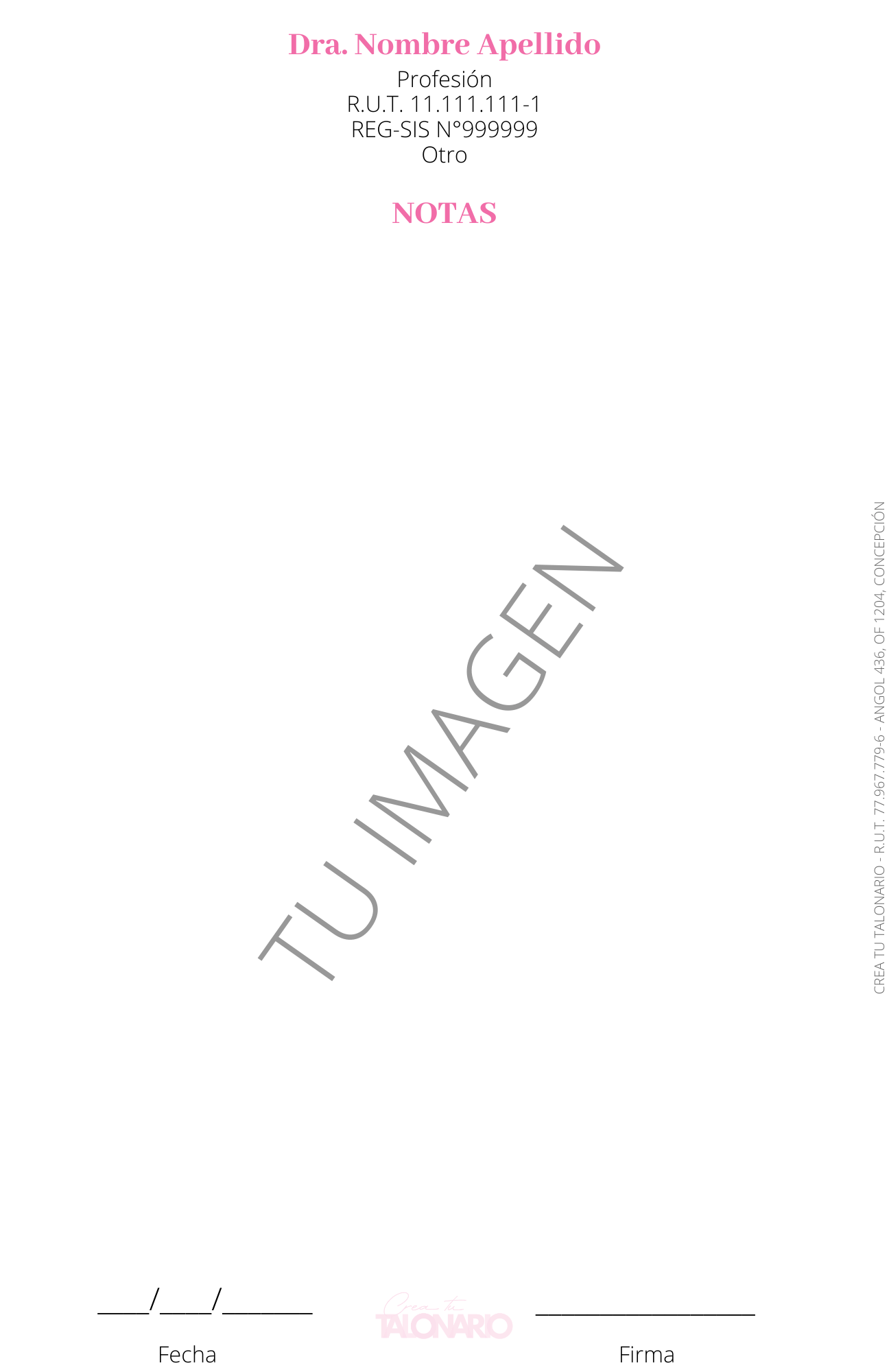 Talonario para Nutricionista personalizado - 100 hojas