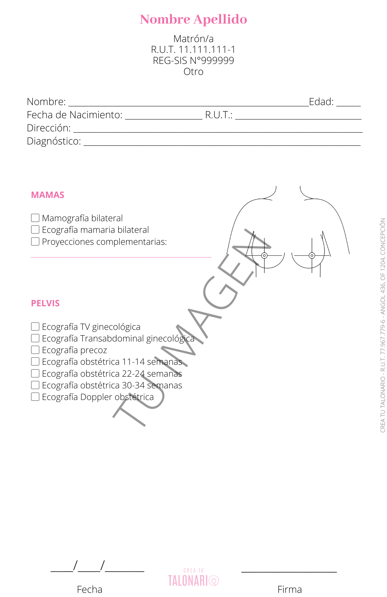Talonario para matrona personalizado - 100 hojas