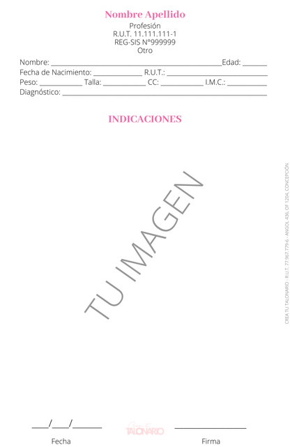 Talonario para Nutricionista personalizado - 100 hojas