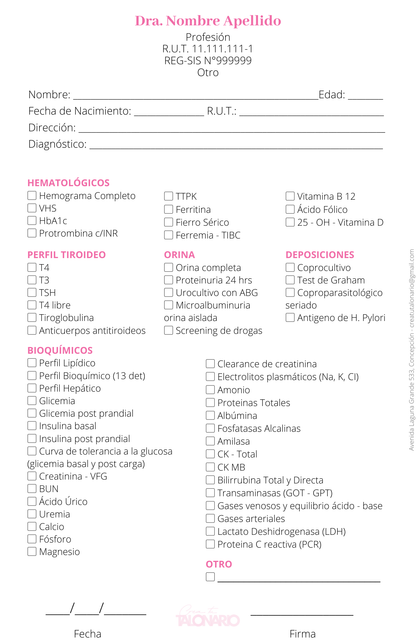 Talonario para Nutricionista personalizado - 100 hojas