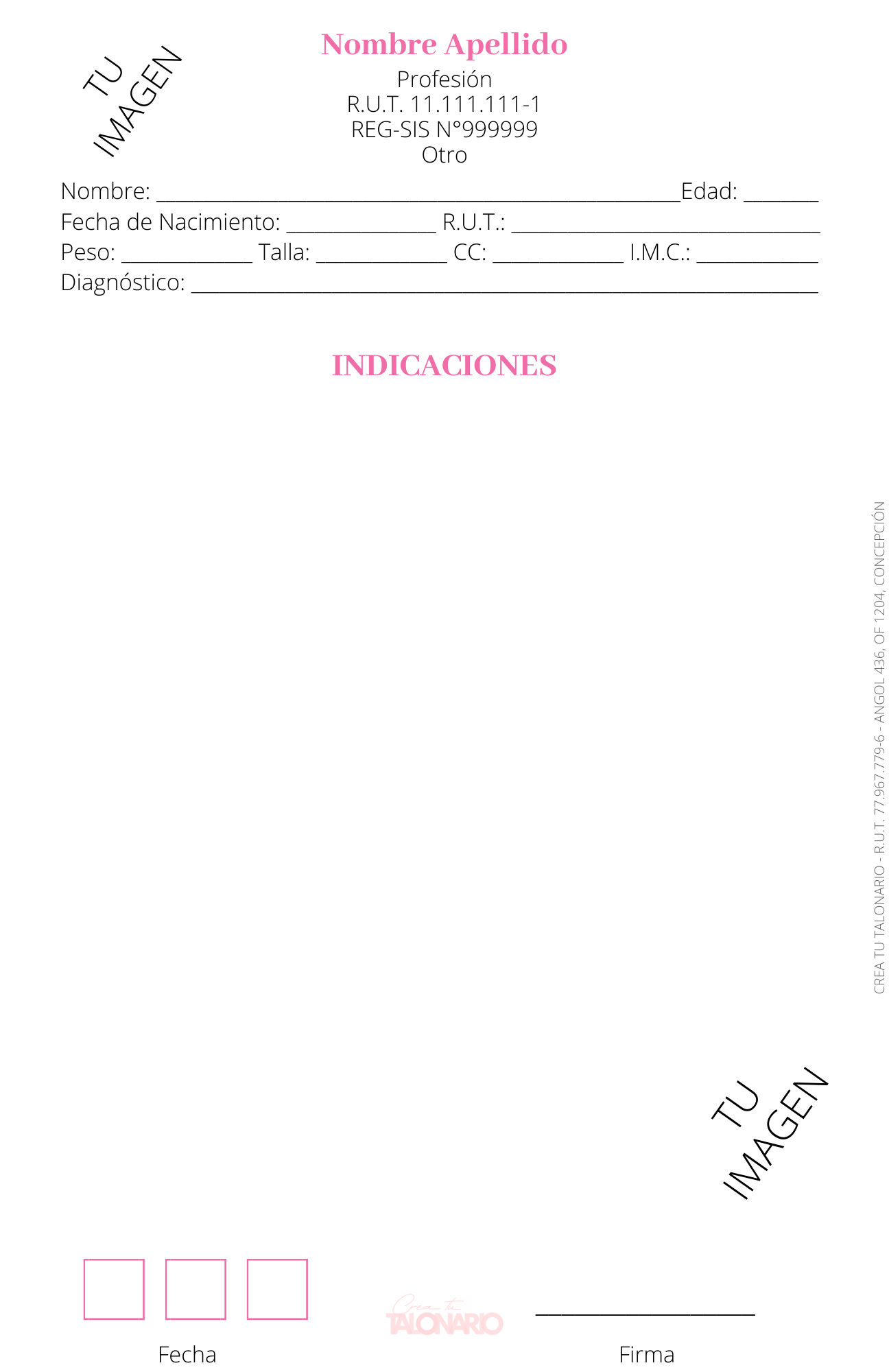 Talonario para Nutricionista personalizado - 100 hojas