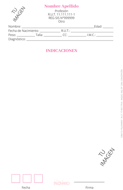 Talonario para Nutricionista personalizado - 100 hojas