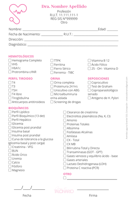 Talonario para Nutricionista personalizado - 100 hojas