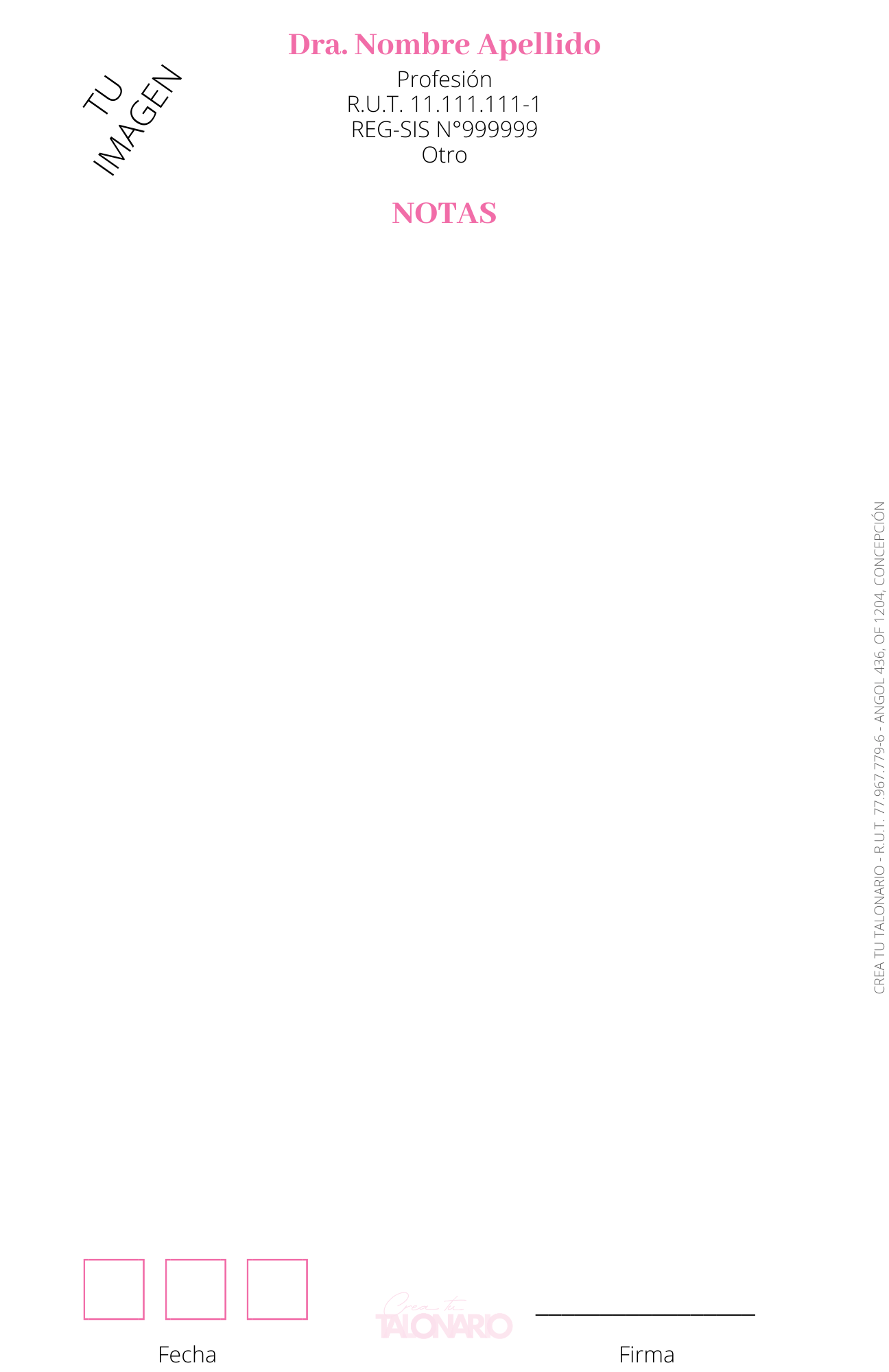 Talonario para Nutricionista personalizado - 100 hojas