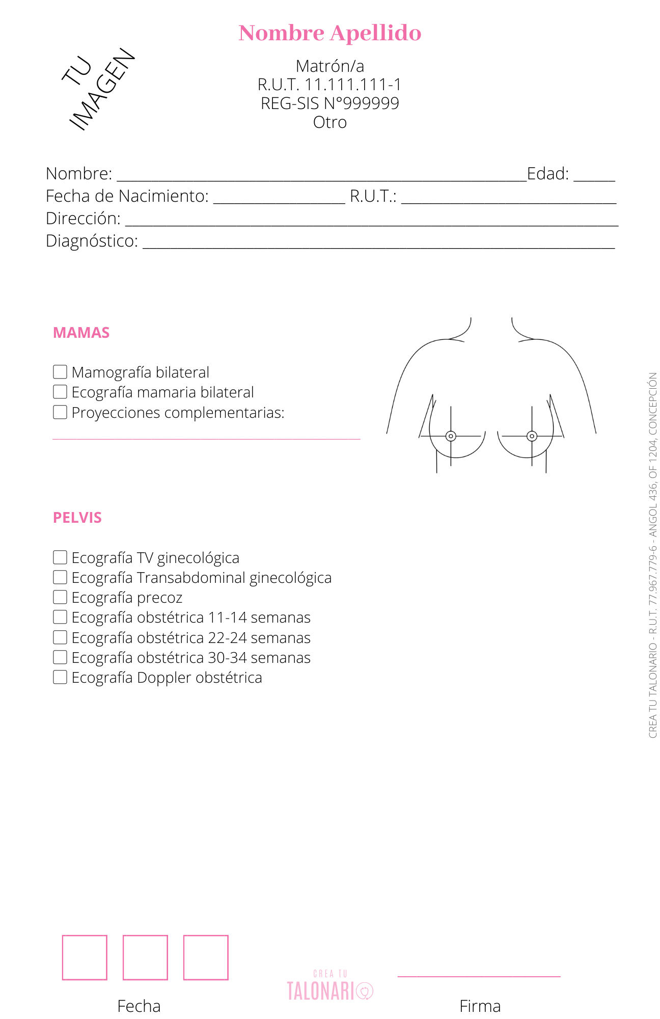 Talonario para matrona personalizado - 100 hojas