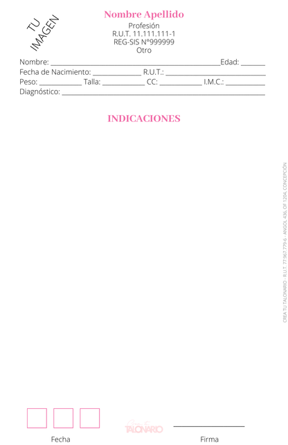 Talonario para Nutricionista personalizado - 100 hojas