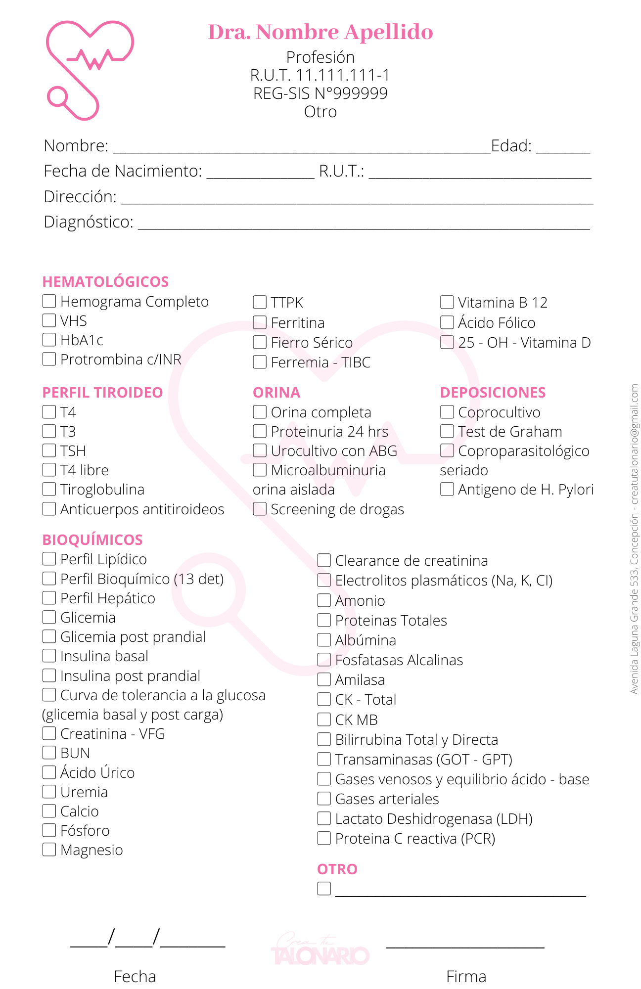 Talonario para Nutricionista personalizado - 100 hojas