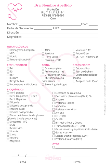 Talonario para Nutricionista personalizado - 100 hojas