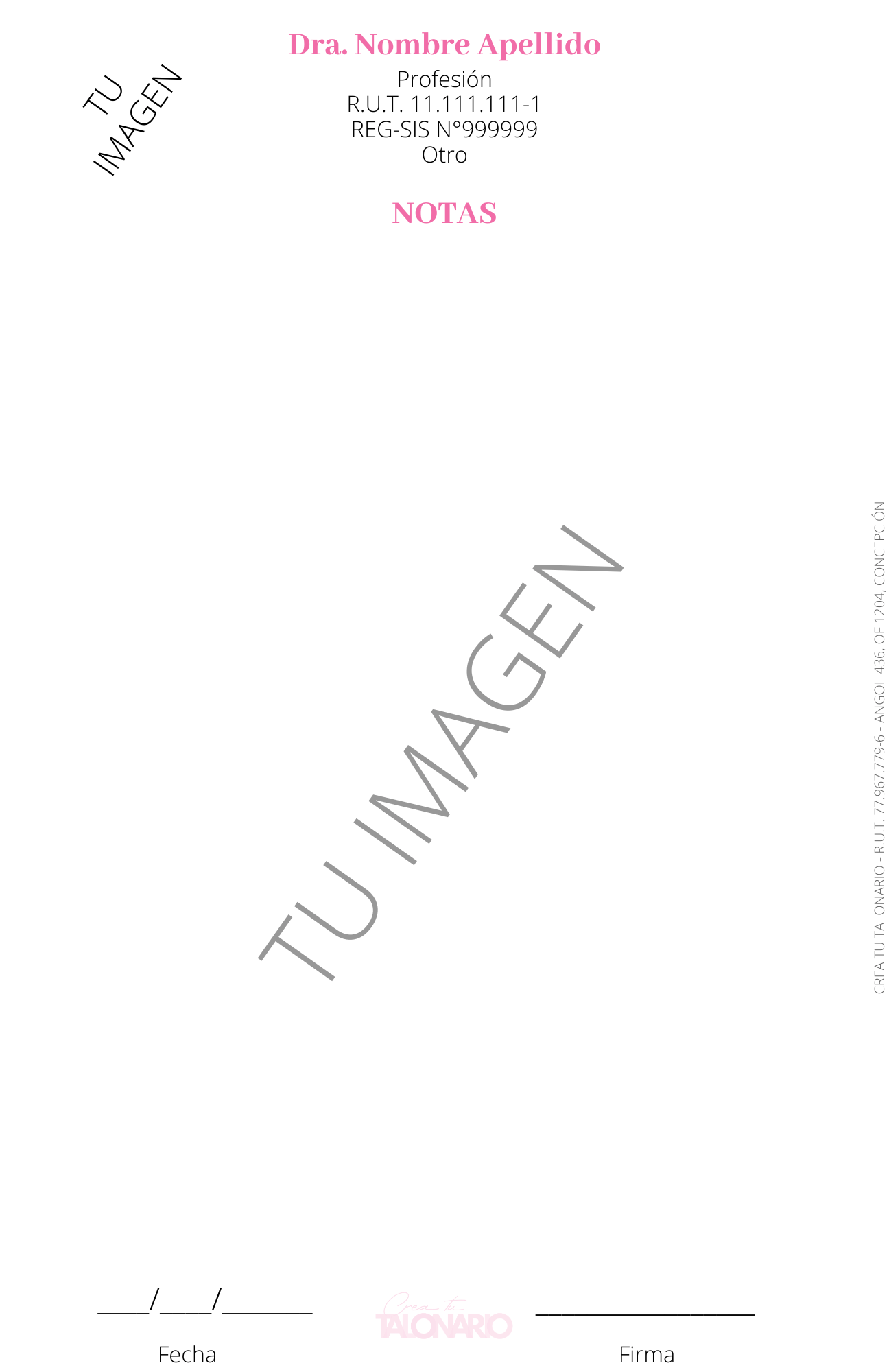 Talonario para Nutricionista personalizado - 100 hojas