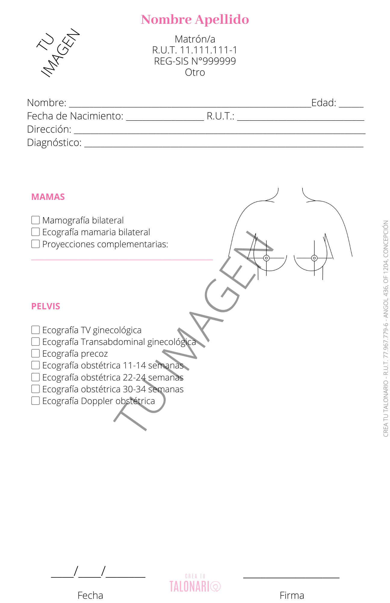 Talonario para matrona personalizado - 100 hojas