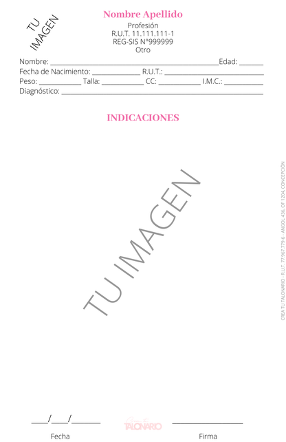 Talonario para Nutricionista personalizado - 100 hojas