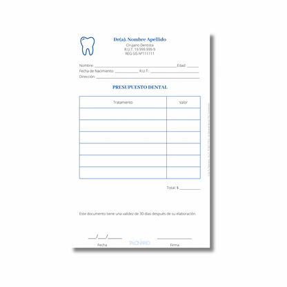 PROMO 3 Talonarios para odontólogos diseño predeterminado - 100 hojas