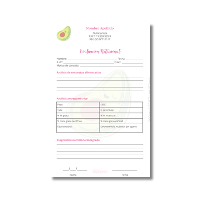Talonario para nutricionistas diseño predeterminado - 100 hojas