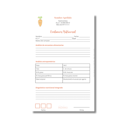 Talonario para nutricionistas diseño predeterminado - 100 hojas