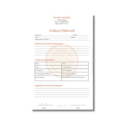 Talonario para nutricionistas diseño predeterminado - 100 hojas