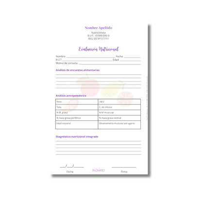 Talonario para nutricionistas diseño predeterminado - 100 hojas