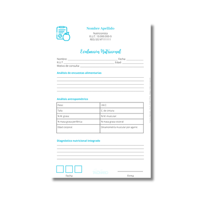Talonario para nutricionistas diseño predeterminado - 100 hojas