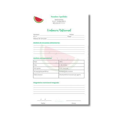Talonario para nutricionistas diseño predeterminado - 100 hojas