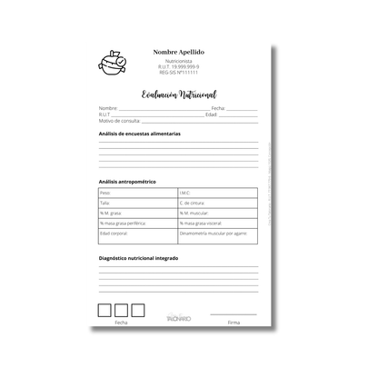 Talonario para nutricionistas diseño predeterminado - 100 hojas