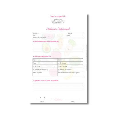 Talonario para nutricionistas diseño predeterminado - 100 hojas