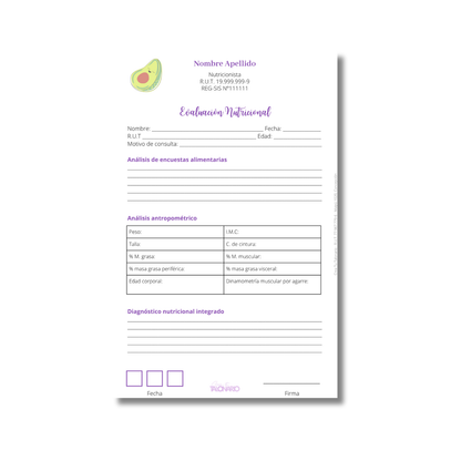 Talonario para nutricionistas diseño predeterminado - 100 hojas