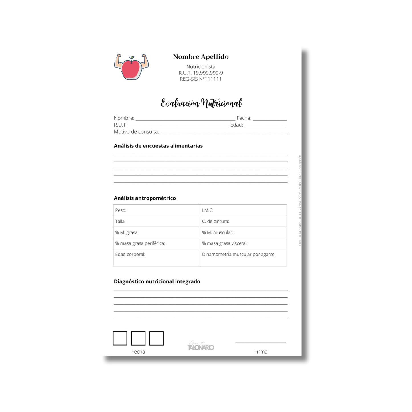 Talonario para nutricionistas diseño predeterminado - 100 hojas