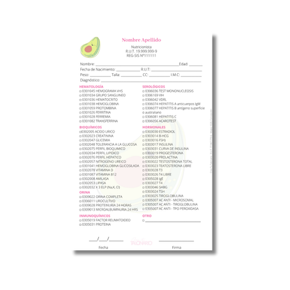 Talonario para nutricionistas diseño predeterminado - 100 hojas