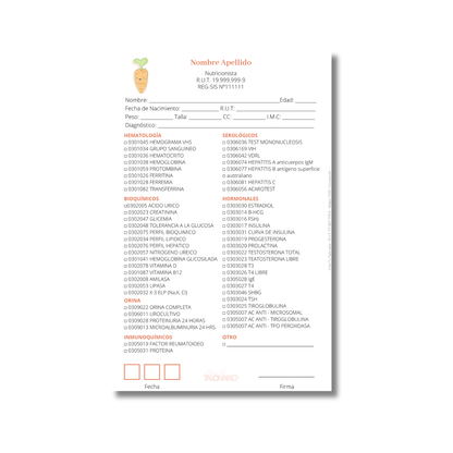 Talonario para nutricionistas diseño predeterminado - 100 hojas