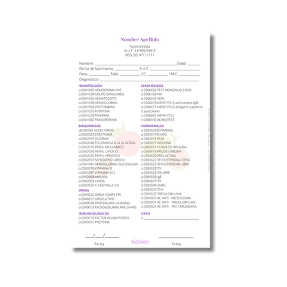 Talonario para nutricionistas diseño predeterminado - 100 hojas