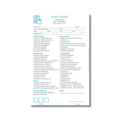 Talonario para nutricionistas diseño predeterminado - 100 hojas