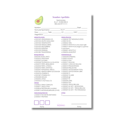 Talonario para nutricionistas diseño predeterminado - 100 hojas