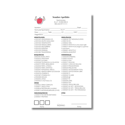 Talonario para nutricionistas diseño predeterminado - 100 hojas