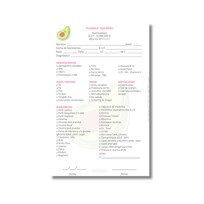 Talonario para nutricionistas diseño predeterminado - 100 hojas