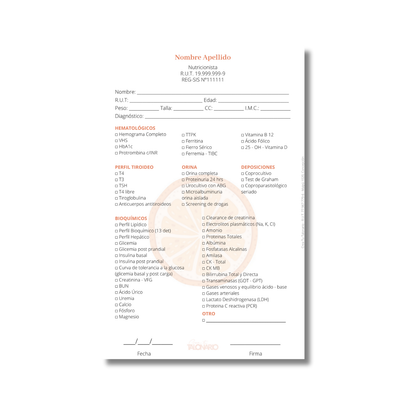 Talonario para nutricionistas diseño predeterminado - 100 hojas