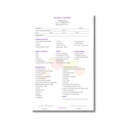 Talonario para nutricionistas diseño predeterminado - 100 hojas
