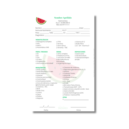 Talonario para nutricionistas diseño predeterminado - 100 hojas