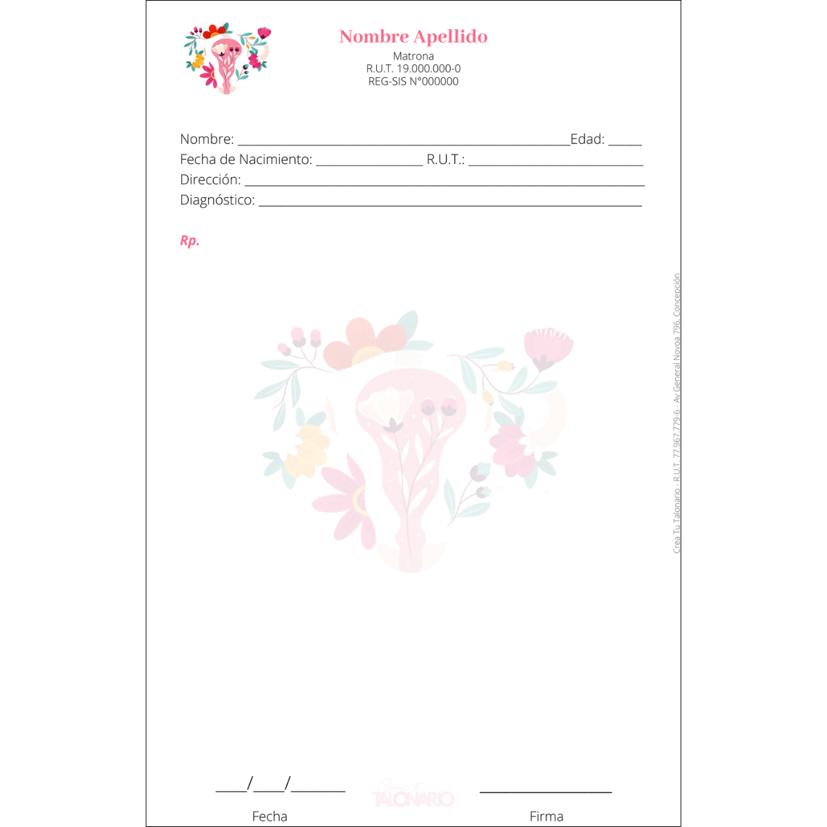 Talonario para matrona personalizado - 100 hojas